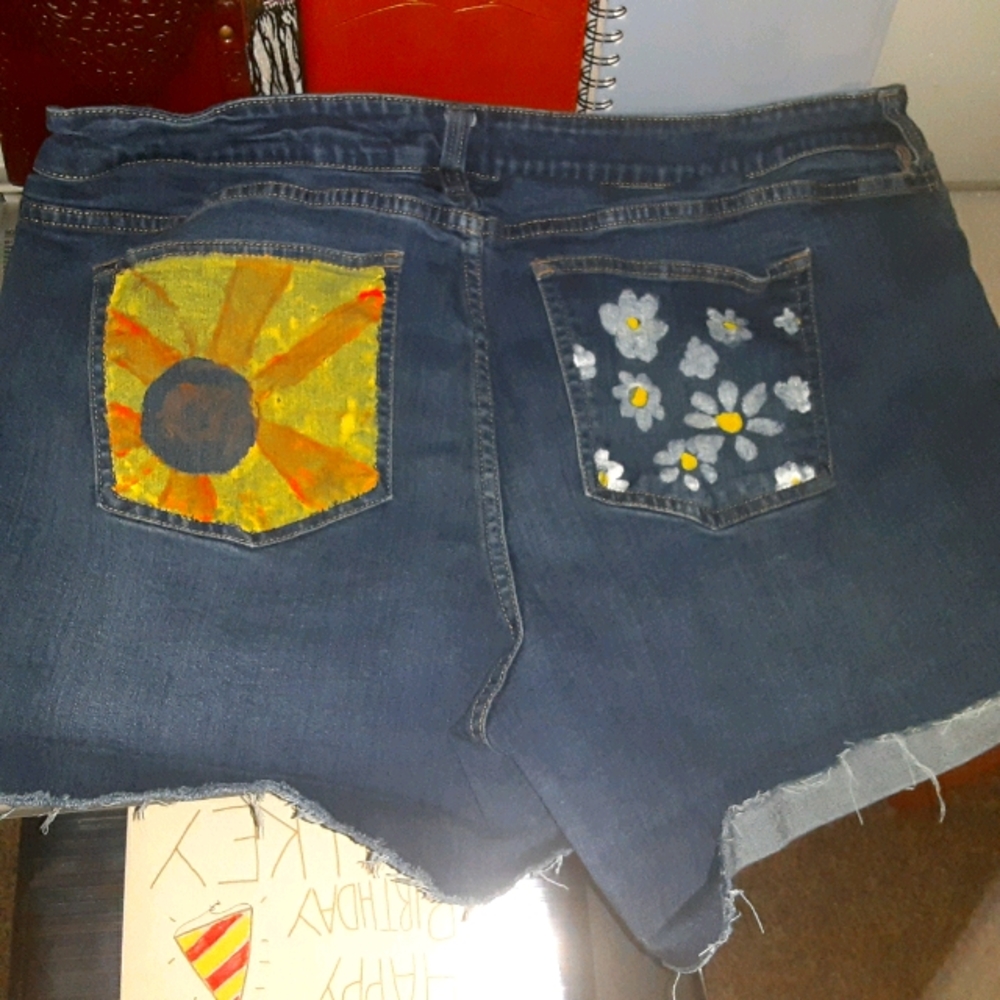 Painted jean shorts